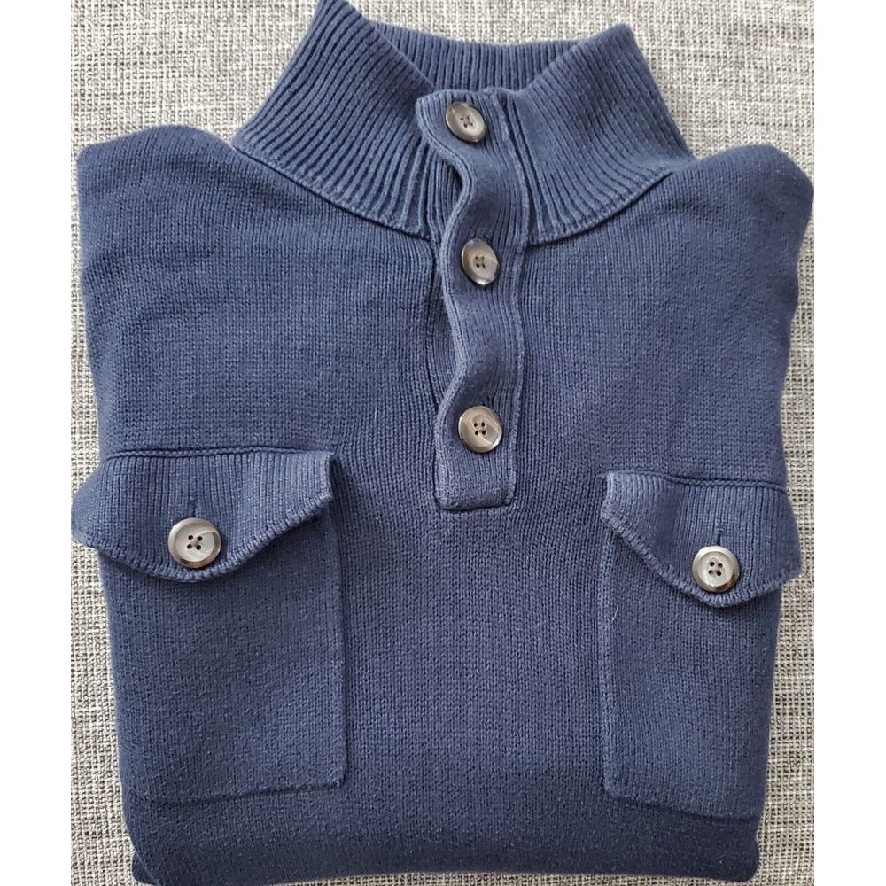 Banana Republic Mens Button Front Navy Blue Mock Neck Long Sleeve